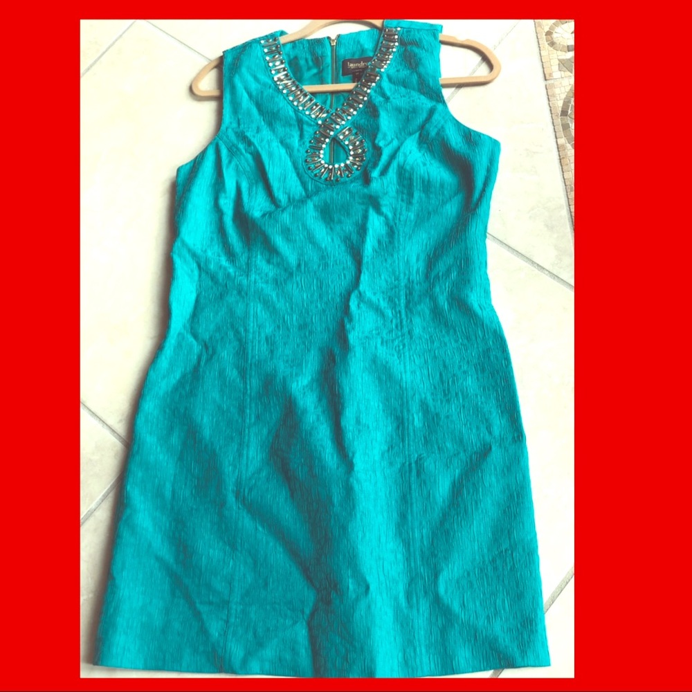 Laundry Shelli Segal dress Teal Blue embellished